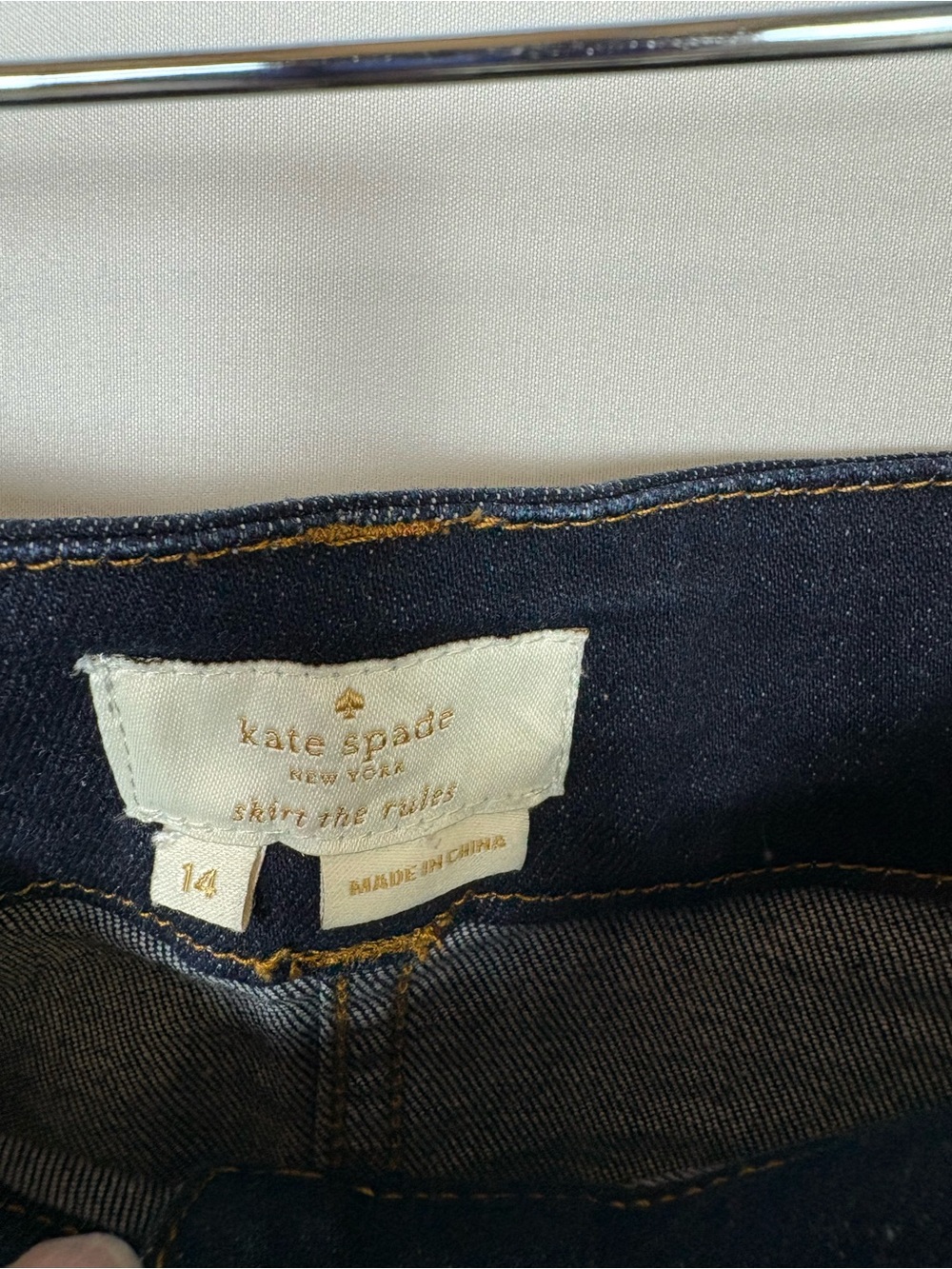 kate spade Dark Blue Denim A-Line Skirt with Pink Floral Embroidery - Picture 2 of 5